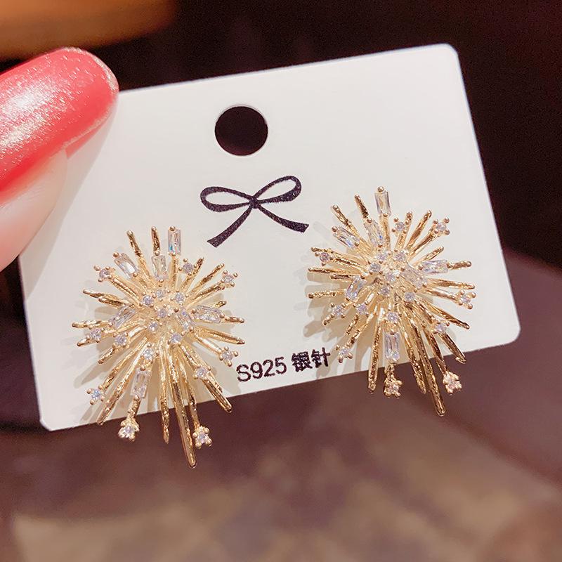 

Exquisite 14K Gold-Plated Zircon Firework Stud Earrings with 925 Silver Needles - 2020 Trendy Design