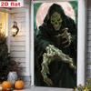 1pcs Halloween door flag with skull  green glowing eyes  and full moon  suitable for indoor/outdoor party decoration