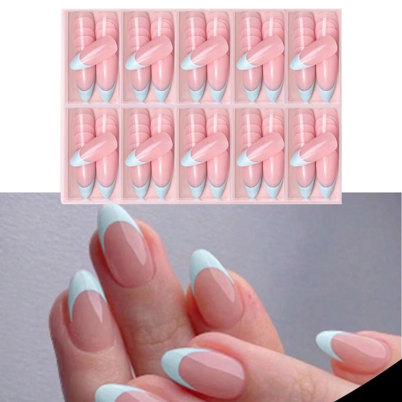 120 Pcs Press On Nails French Tip False Nails Almond Full Cover Stick on Nails Artificial Fingernails Manicures Supplies