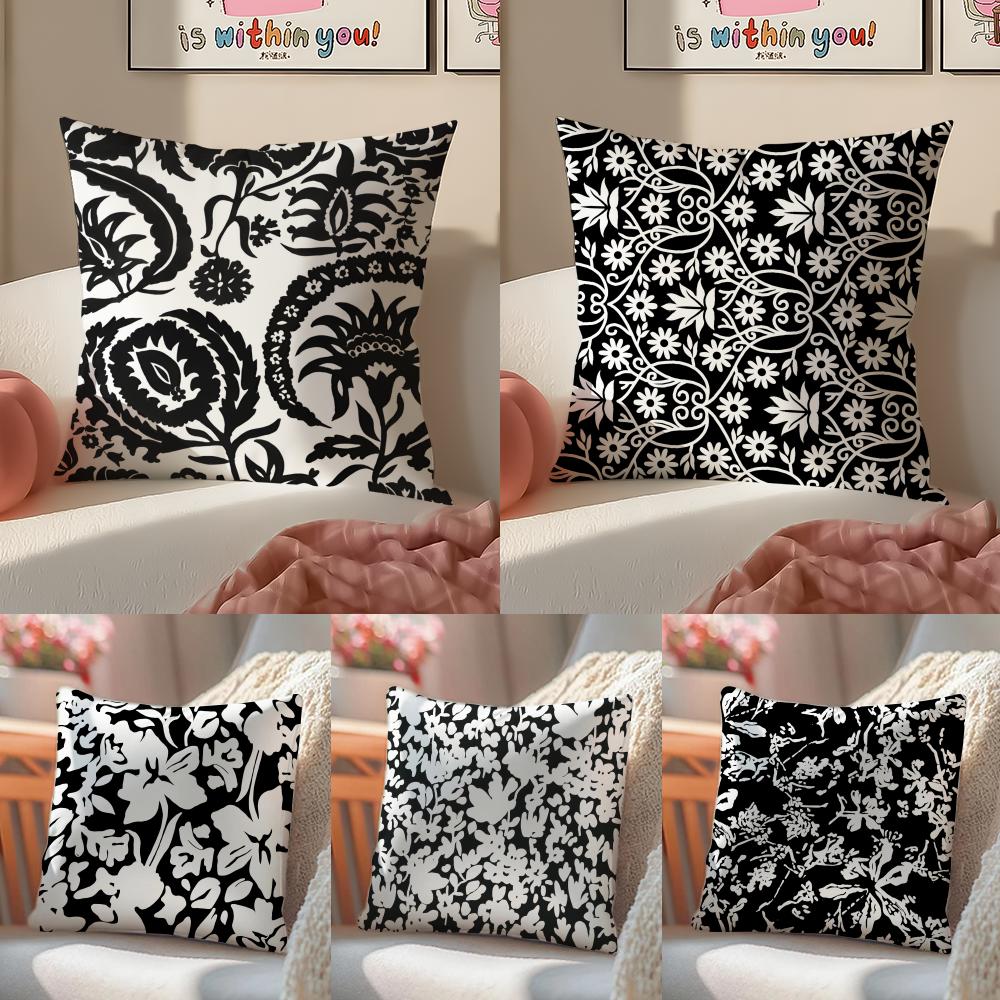 Simple Black And White Floral Pattern Pillow Case Sofa Living Room Bedroom Headboard Backrest Cushion Square Cushion