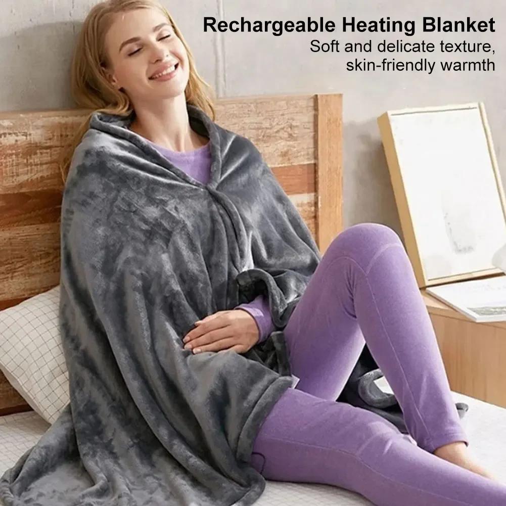 USB Electric Heated Blanket 3 Heating Levels Fleece Heated Blanket Portable Coral Velvet Body Warmer Quickly Heated Cape Pad