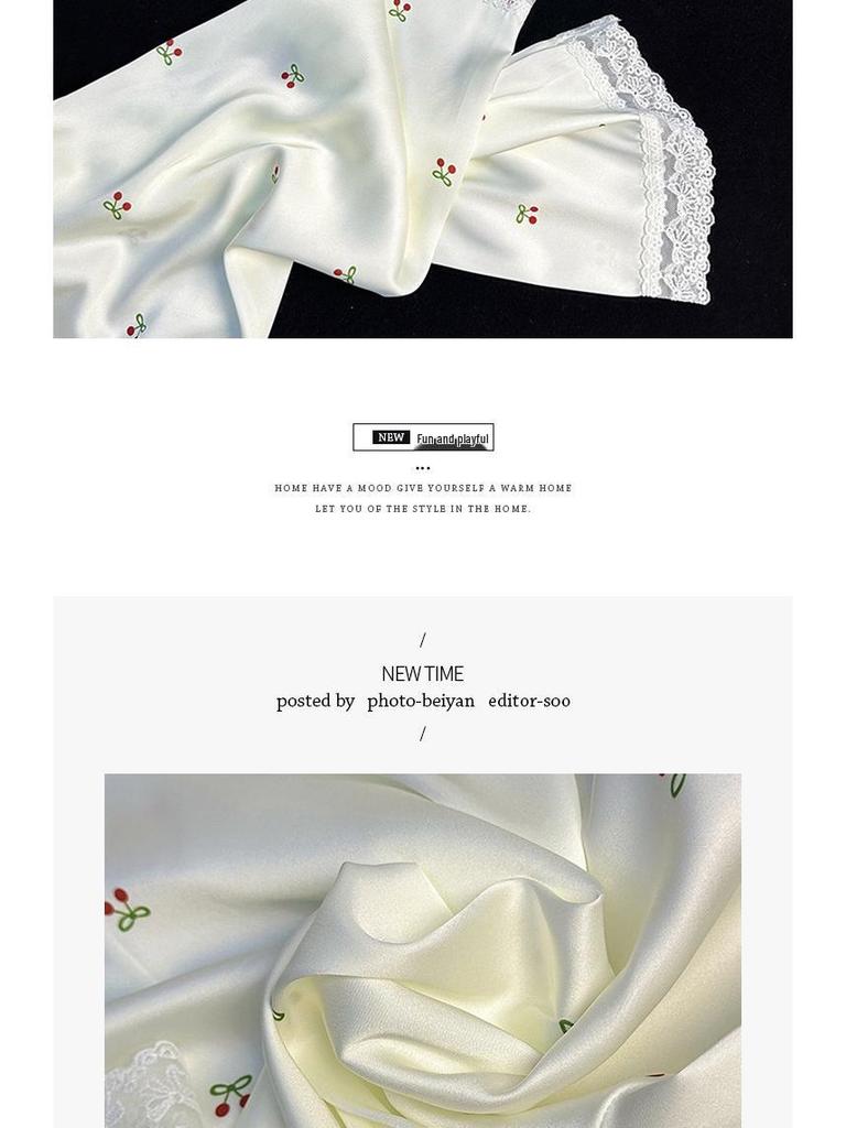 Women's Ice Silk Cherry Print Pajama Set - Elegant Summer Three-Piece Lounge Wear