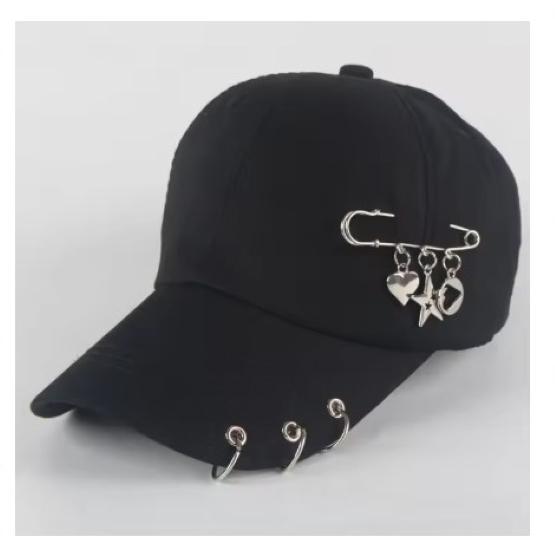 Baseball Cap Hat Metal Ring Chain Spring Summer Autumn Punk Hip Hop Rock Adjustable Unisex Men Women Outdoor Casual Cotton