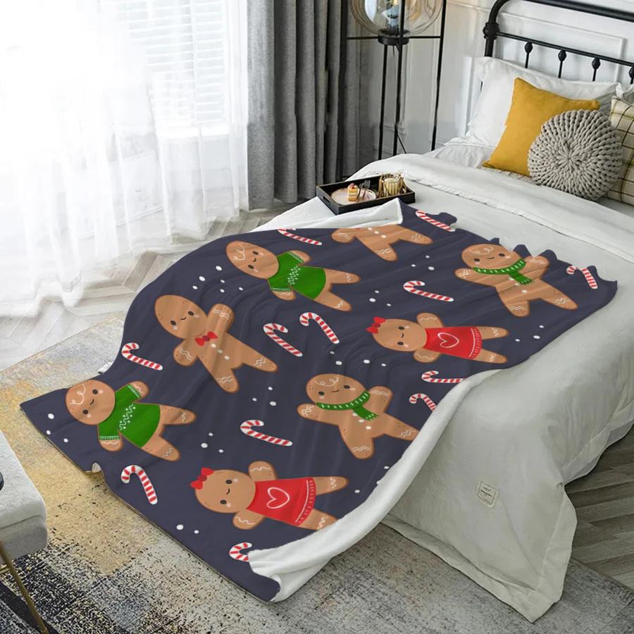

Gingerbread Pattern Blanket Microfiber Flannel Cover Blanket Bedroom Living Room Sofa Soft And Comfortable Home Decoration 130x150cm