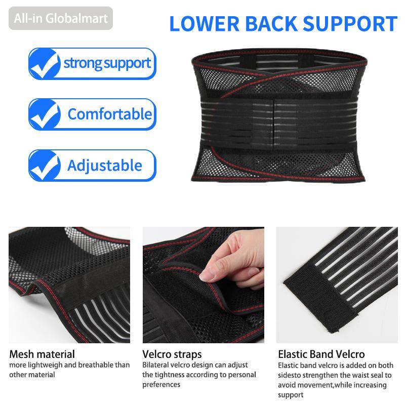 Back Support Brace For Lower Back Pain Relief Adjustable Waist Trainer Trimmer Double Closure Lumbar Support Belt