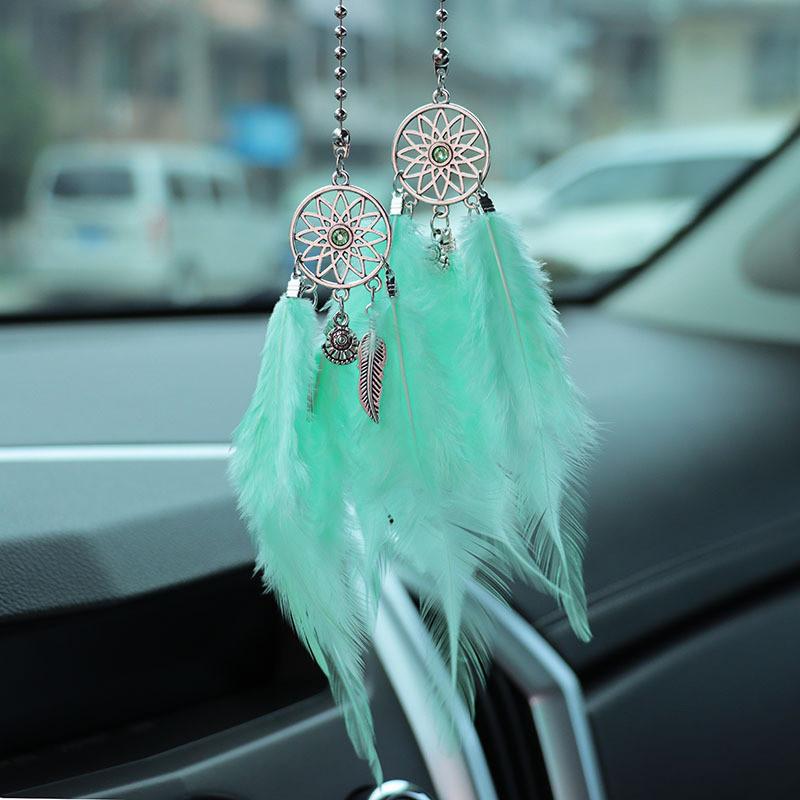 Feather Car Rearview Mirror Handing Pendants Dream Catcher Alloy Decoration