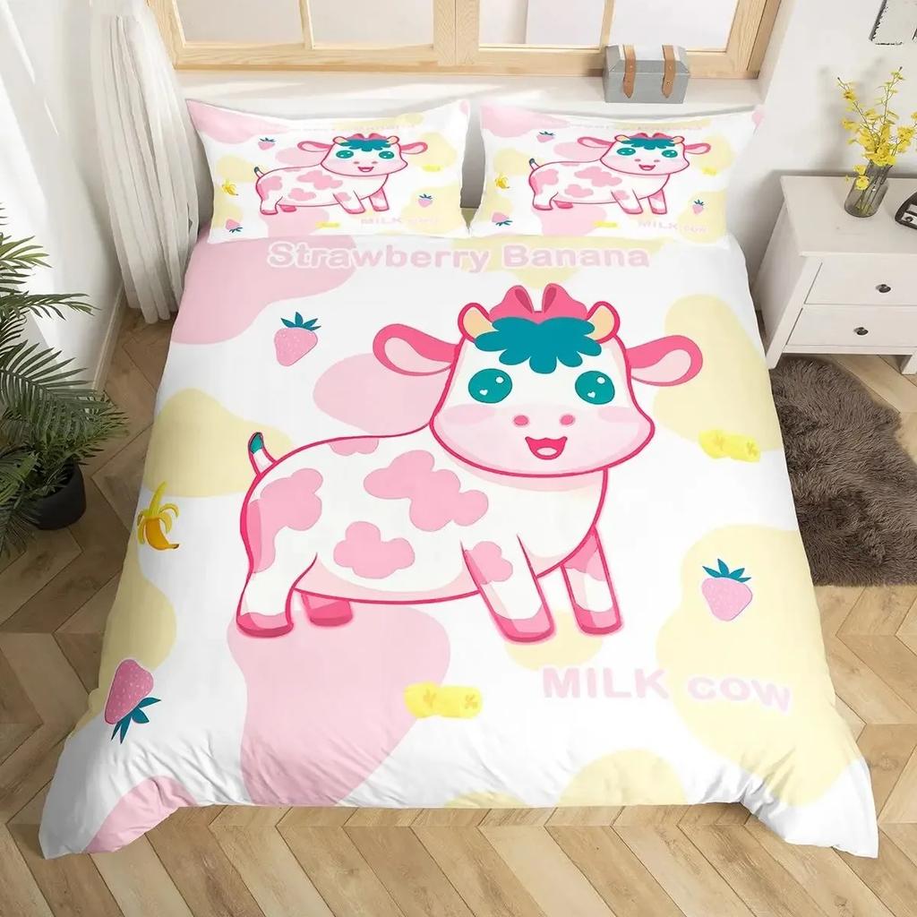 Milk Cow Pattern Bedding Set King Queen Animals Theme Comforter Cover Chocolate Brown Duvet Cover Cute Kawaii Cattle Quilt Cover