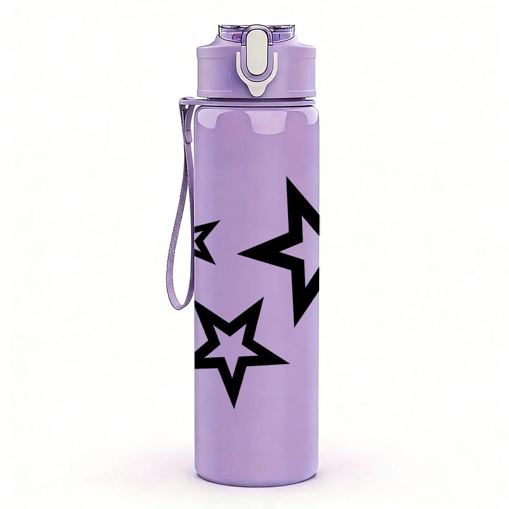 1PC Three Scattered Black Stars 750ml Color Plastic Sports Water Bottle Leakproof Flip Straw Lid Suitable for Sports Office Home Use