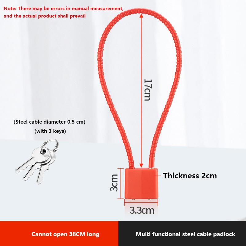 

28/38 см защитный противоугонный тросовый навесной замок с 3 ключами портативный уличный пластиковый стальной тросовый замок с ключом красный