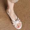 Fashion Word Buckle with Flower Low Heel Sandals Women 2025 Summer New External Wear Open Toe Roman Women's Shoes