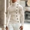 Spring Autumn Stretch Slim Fit T Shirts Mens Trendy Irregular Button Design T-Shirts Fashion Solid Color Men Turtleneck Tees
