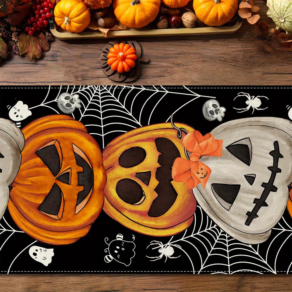 1Pcs Bohemian Halloween Halloween Theme Table Runner Decoration Pumpkin Bat Skull Elements Suitable for Party Festival Decor