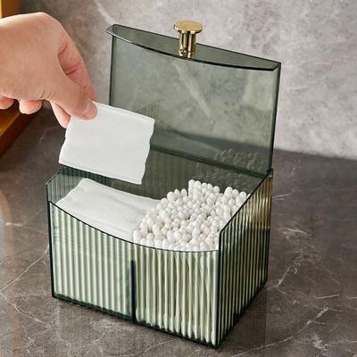 2-Grid Cotton Swab Storage Box Plastic Transparent Swab Pad Holder Flip Lid Dust-Proof Lipstick Container Bathroom