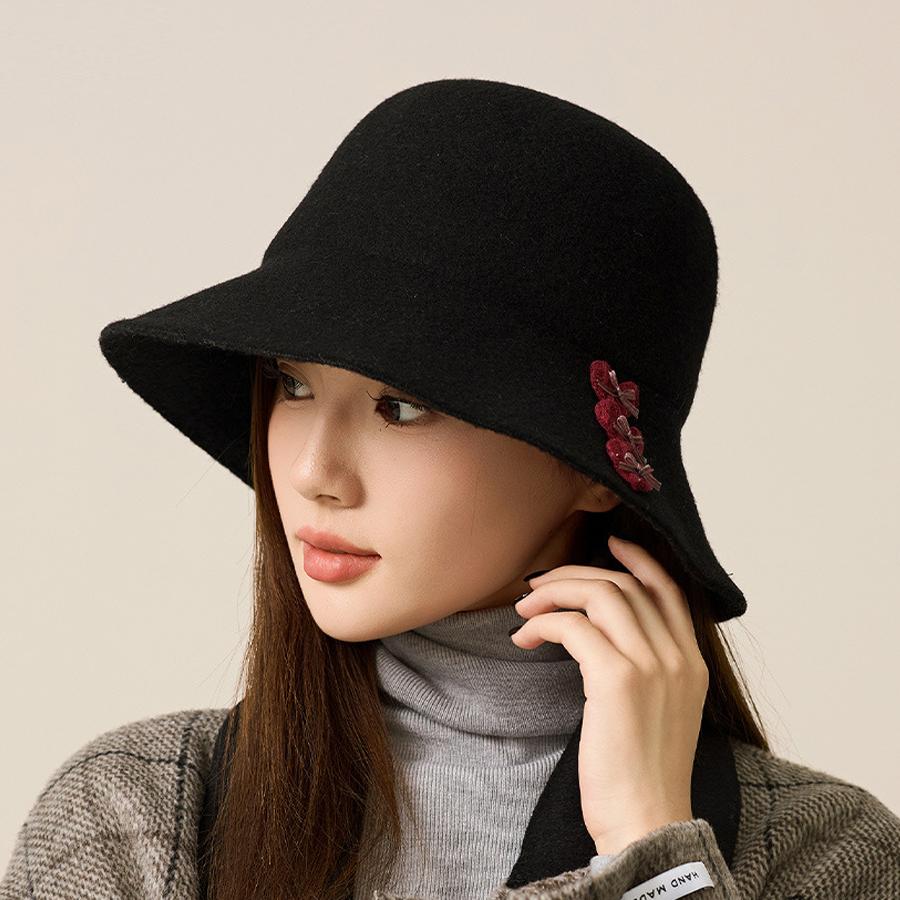 

Шерстяная шляпа рыбака женская фетровая шляпа тазик осень-зима чёрный