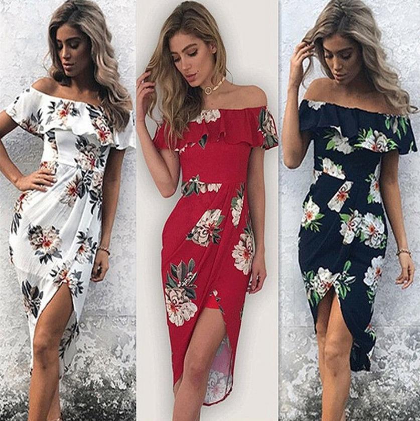 Elegant Women Floral Print Short Sleeve Boho Long Dress Evening Party Maxi Wrap Dress