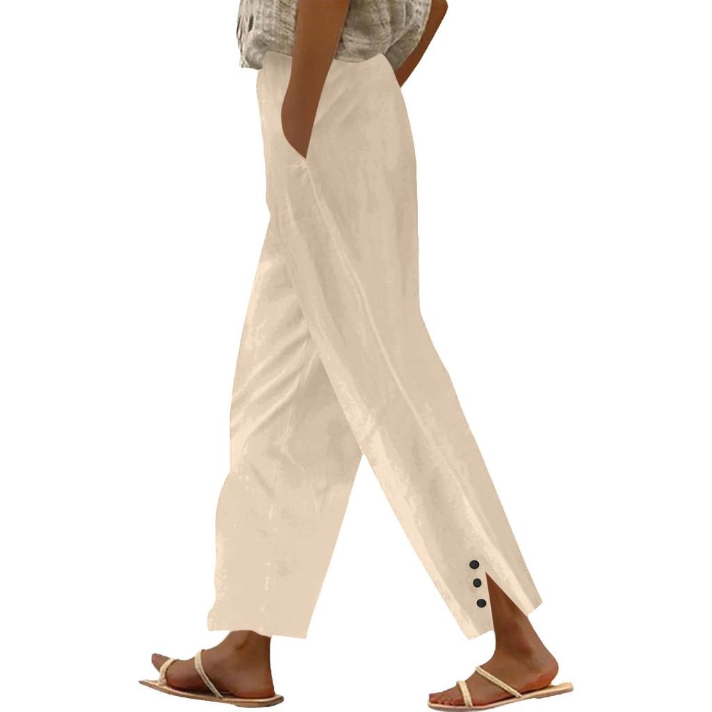 Women's Fashion Casual Pants Solid Color Straight Pants Elastic Waist Pants With Pockets