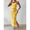Elegant Printed Strapless Hip Hugging Long Dress Summer 2026 Sleeveless Slit High Waist Slim Fit A-line Holiday Party Dress Sweet Casual Clothing