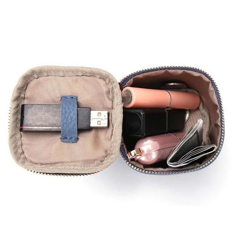Vintage Leather Cosmetic Bag Lipstick Change Storage Bag Portable Travel Storage Bucket Personality Mini Round Coin Purse