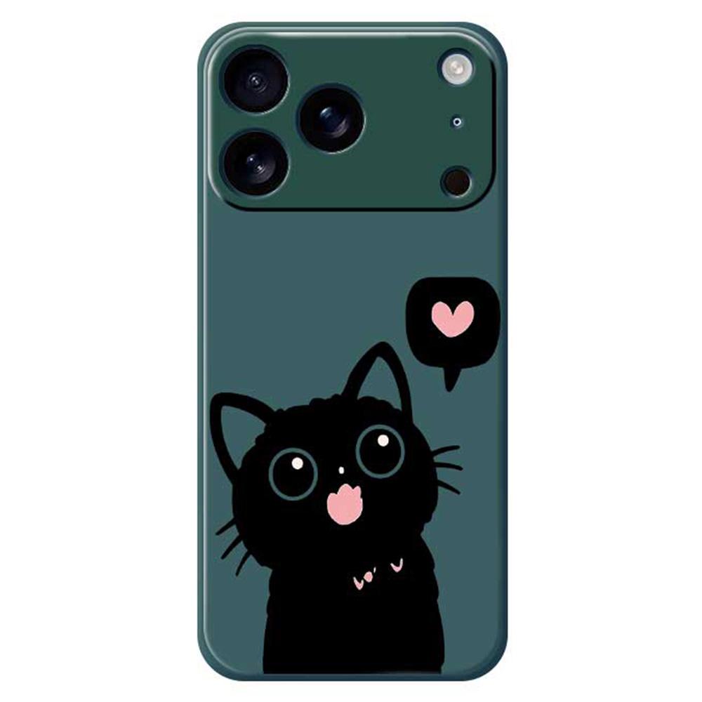 

For iPhone 17 Pro Case Love Black Cat Pattern Printing Straight Edge TPU Phone Back Cover Green