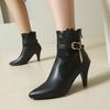 Women's Short Boots Pointed Thin Heel High Heel Lace Splicing Belt Buckle and Ankle Boots Fashion Autumn and Winter Martin Boots Short Boots