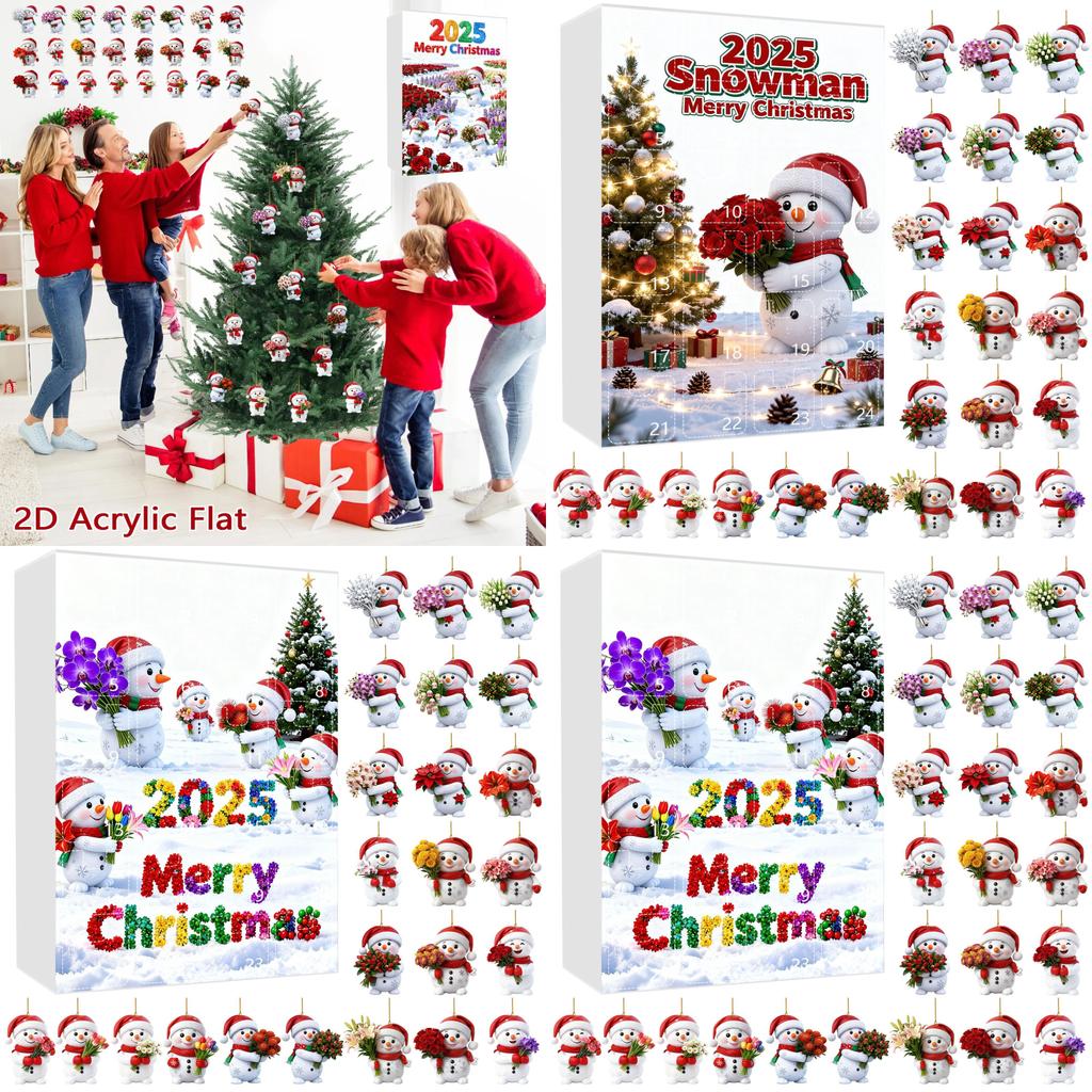 Christmas Countdown Calendar With Snowman Acrylic Ornaments For Holiday Gift Exchange
