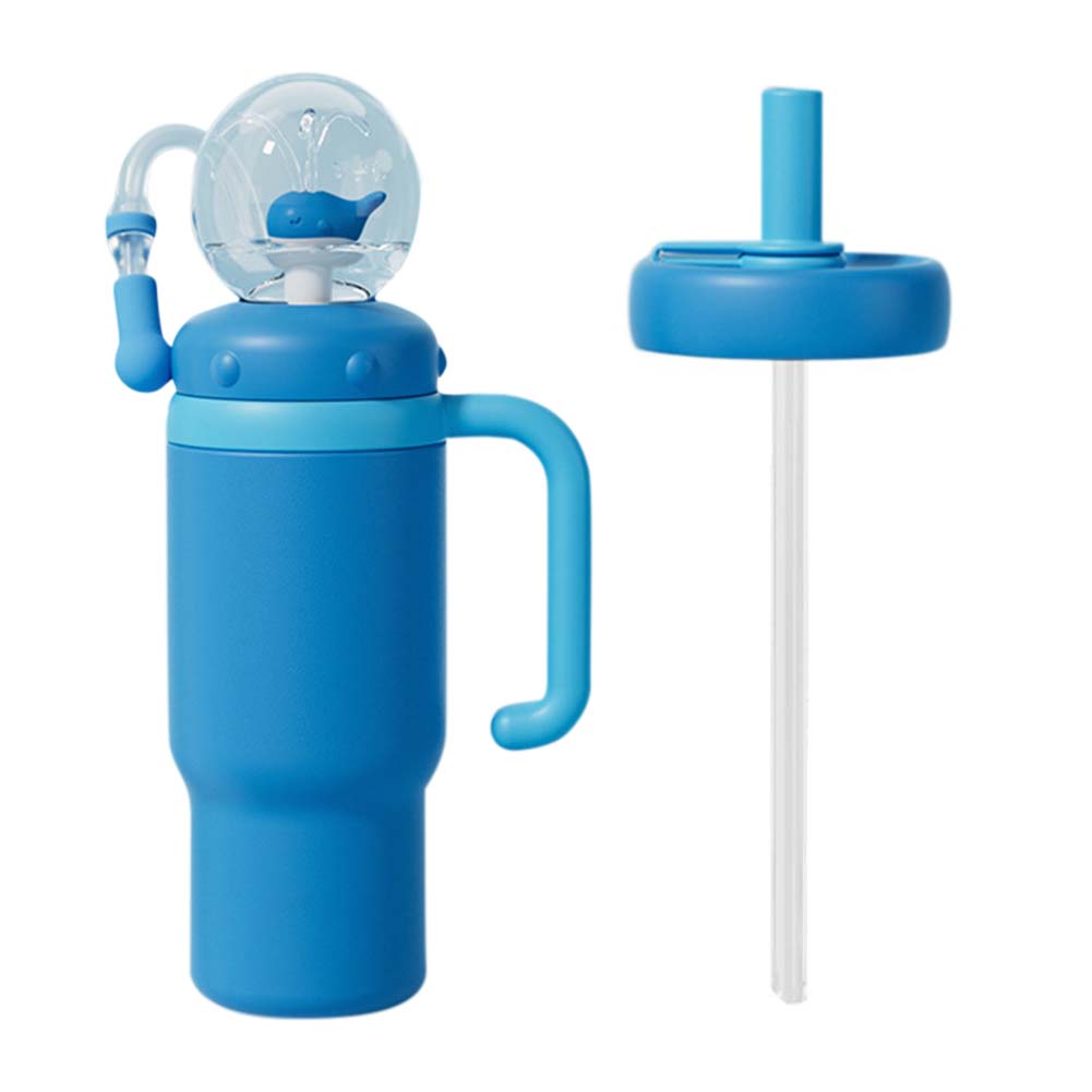 Stainless Steel Drinking Cup with Handle Whale Squirt Water Cup Leak Proof Water Bottle with Straw for Kids Teens and Adults