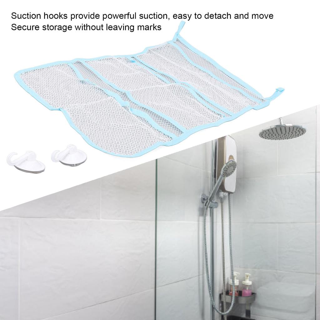 2 Set Bathroom Toiletries Storage Mesh Bag Hanging Net with Multi Pockets Suction Cup