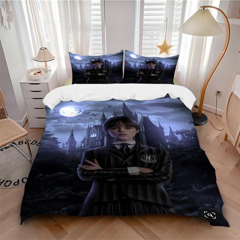 3pcs Wednesday Addams Comforter Set - Four Seasons Home High,Machine Washable Bedspread with Pillowcases (No Filling) yy250909012