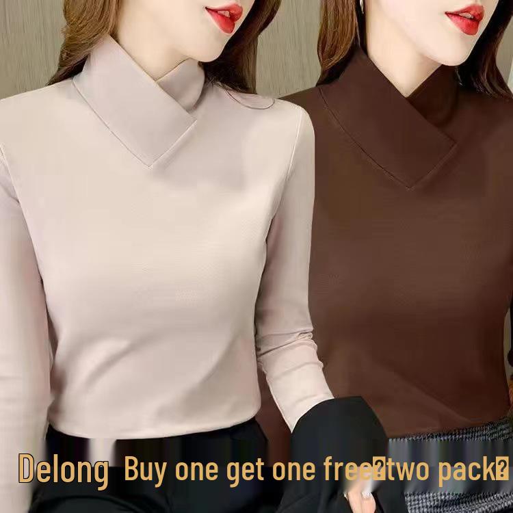 Women's Half-High Collar Fleece Base Layer Shirt – Versatile Long Sleeve T-shirt for Autumn/Winter.