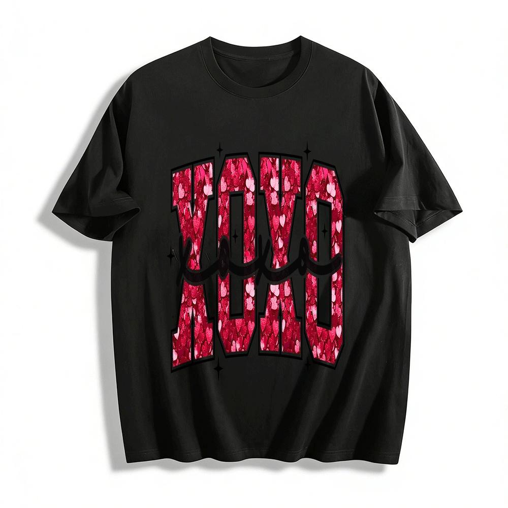 

Valentine s Day XOXO Heart Print Casual Crew Neck Tee Pure cotton T-shirt XXS