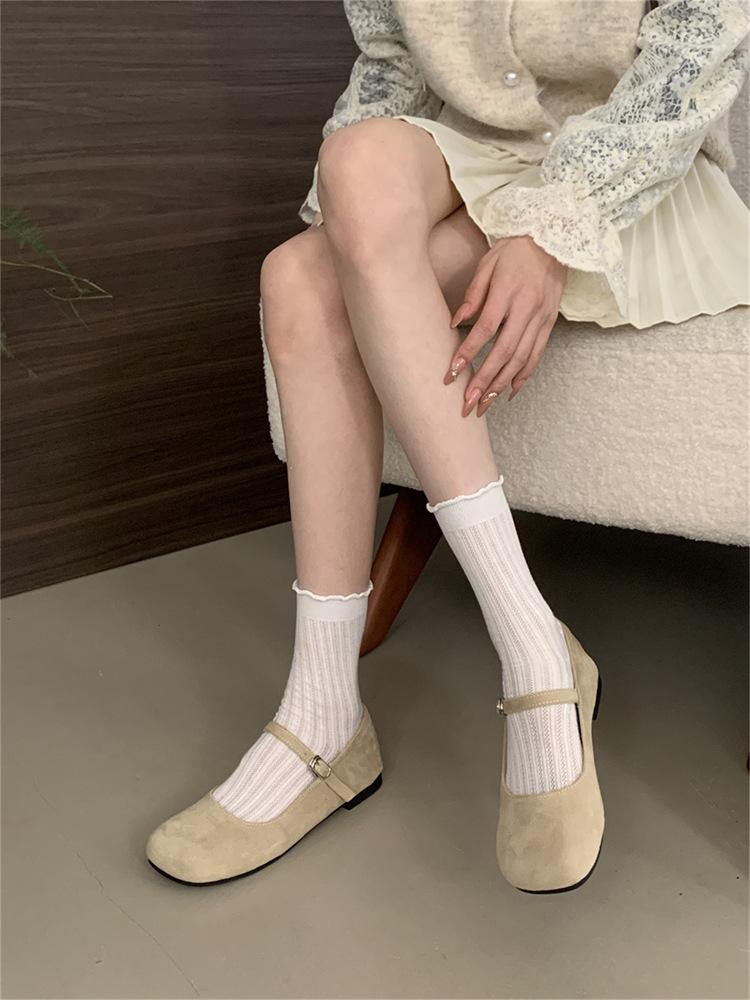 French Retro Mary Jane Shoes 2025 Autumn New One-word Commuter Shoes with Shallow Mouth Flat Beanie Shoes