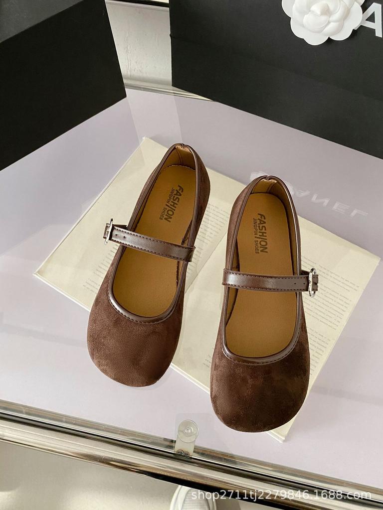 Mori 2025 Mary Jane Shoes Women's Spring and Summer Versatile Round Head One-word Button Flat Shoes Literary Retro Ballet Single Shoes