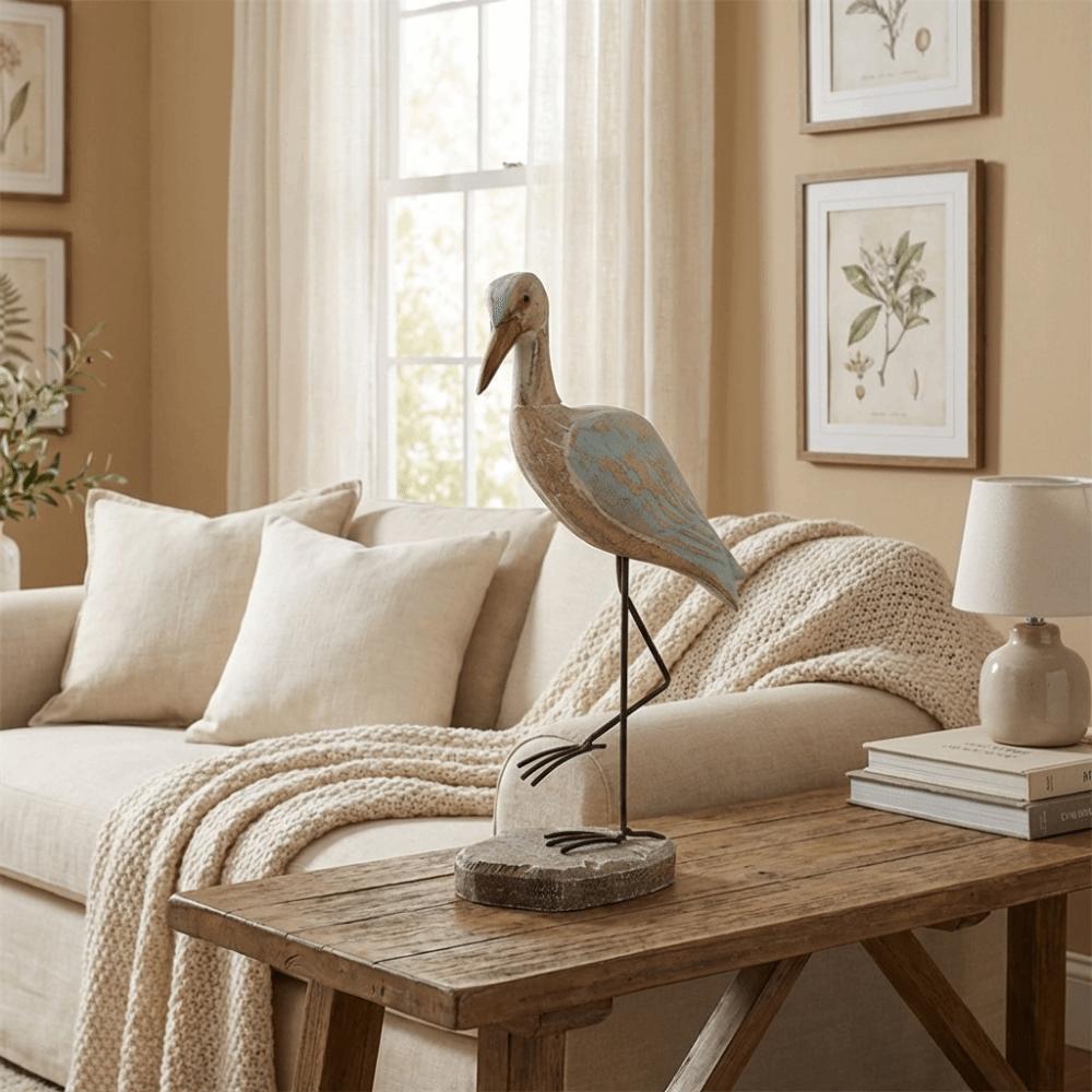 Vintage Sea Bird Figurine Handcrafted Nautical Statue Long-legged Bird Ornament  Office Desktop