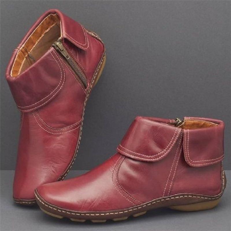 

Autumn and winter new women s boots large size short Martin boots women s flat bottom flanged side zipper solid color women s boots 43 бордовий