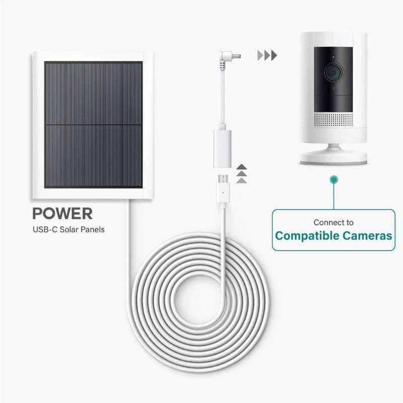 Security Camera Power Adapters Cord USB C to 3.5mm Plug Adapters Solar Panel Monitoring Camera Cable Easy to Install
