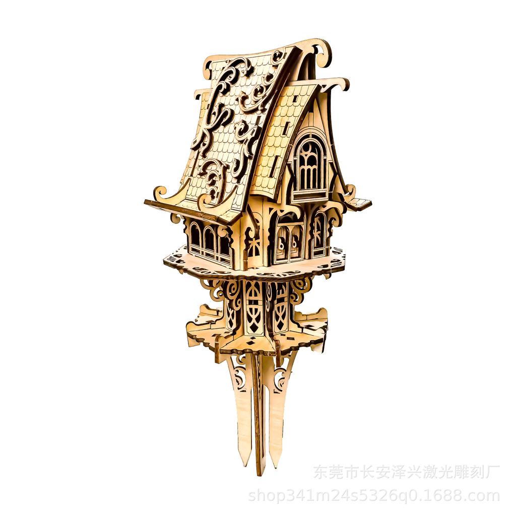 Handcrafted 3D Wooden Elf House Puzzle - Fairy Tale Style Retro Ornament