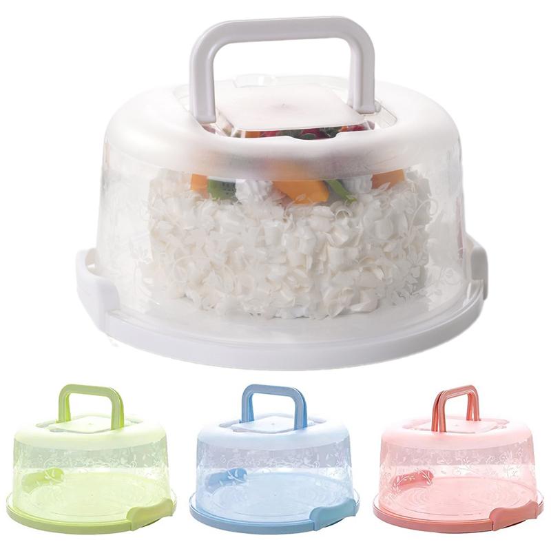 Plastic Round Cake Box Carrier Handle Pastry Storage Holder Dessert Container Cover Case Cake Accessories Food Storage Box