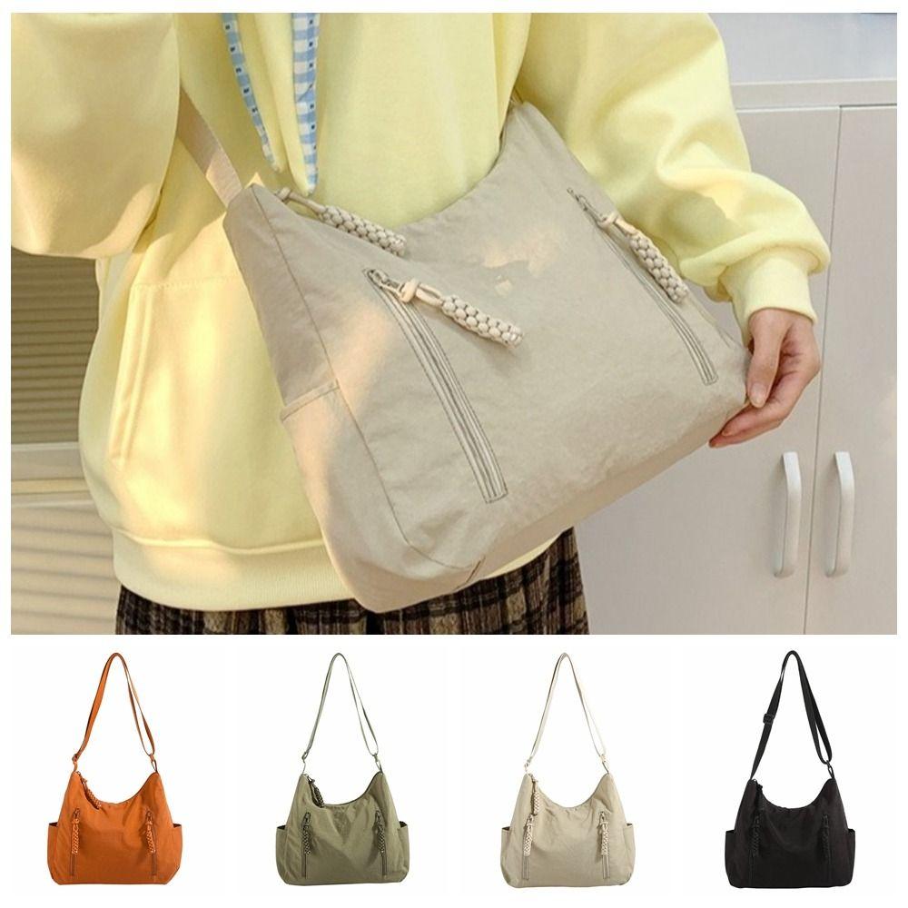 

Multi-Pocket Oxford Cloth Crossbody Bag Solid Color Woman Crescent Bag Single Shoulder Bag School зелений