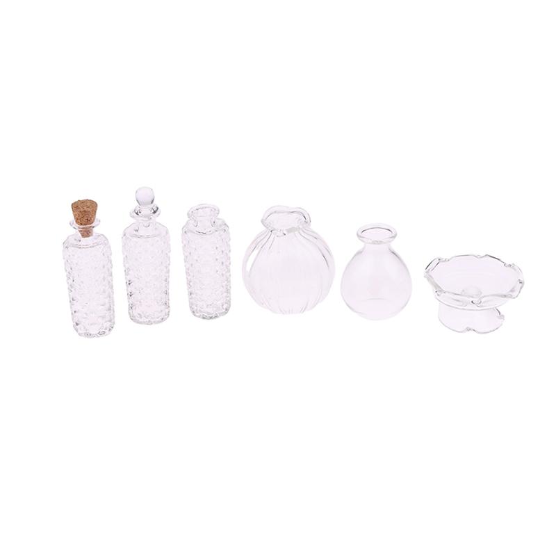 1:12 Dollhouse Miniature Glass Vase Dessert Cup Wine Bottle Wishing Bottle W/Corked Home Decor Toy Doll House Accessories