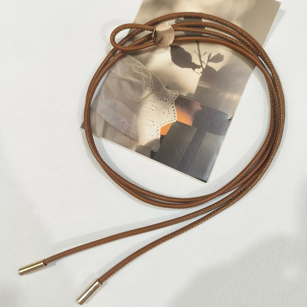 Fashion Solid Color Leather Rope Simple Sweater Coat Decorative Free Size Thin Long Belt Ladies Knot Waist Chain