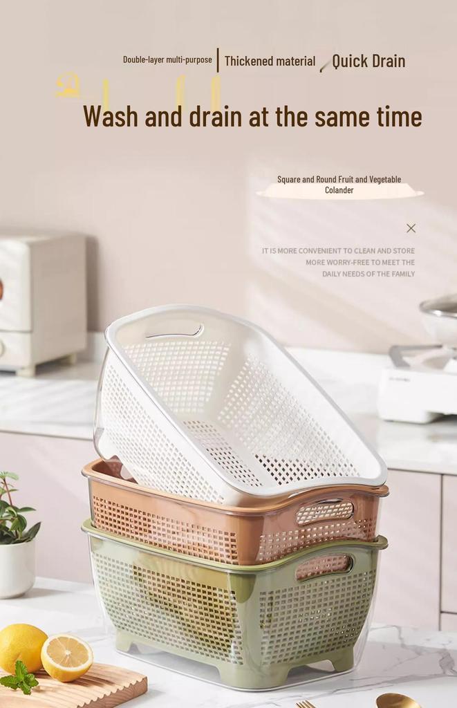 Multi-functional Double-layer Kitchen Sink Basket: Ideal for Washing Rice, Vegetables, and Fruits, or Serving Snacks.