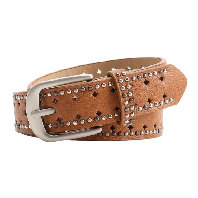 

Women s Fashion Punk Waist Belt Breathable Perforated Design Practical PU Adjustable Length Strap верблюд