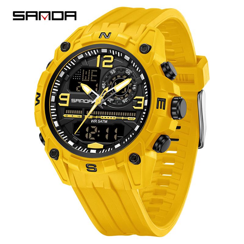 Sanda Men's Multifunctional Waterproof Sports Watch with Dual Display and Snooze Alarm