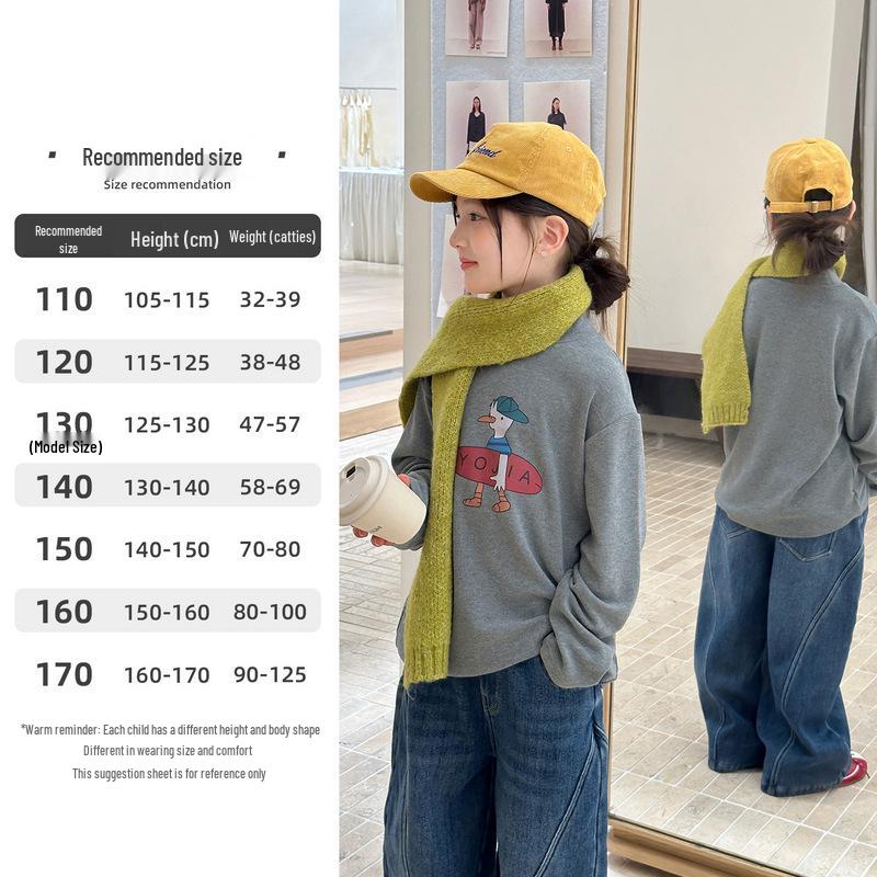 

YOJIA Winter 2025 Trendy Girls Thickened Cartoon Long-Sleeve Base Layer T-Shirt 110 cm серый