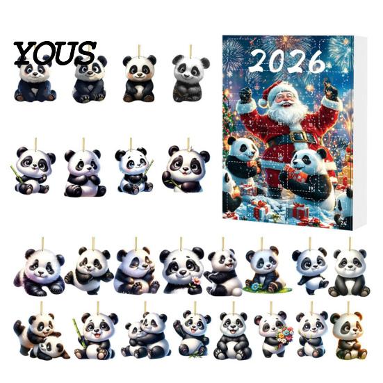 Christmas Countdown Calendar Panda Advent Calendars 2026, 2D Acrylic Cute Hanging Ornaments for Themed Party Favors Xmas Tree, 24 Days Calendar, Gifts