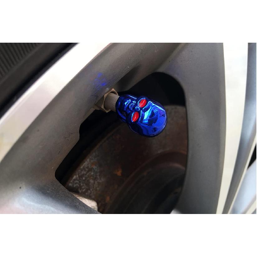 Dsycar Skull Style Tire Valve Stem Caps Antirust Copper Core, Red Eyes with Rubber Ring, Universal Stem Covers for Cars, SUVs, Bike and Bicycle,