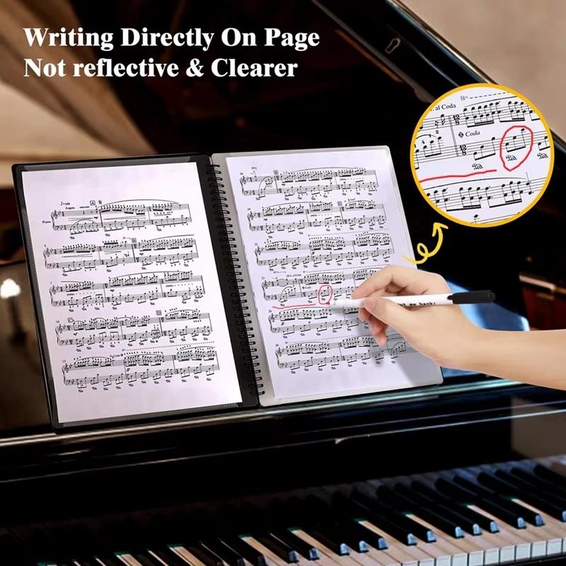 Flexible 40 Pages Piano Music Score Folder A4 Music Book Clip Sheet Note Folder Piano Paper Sheets Music Binder For Practice Quality