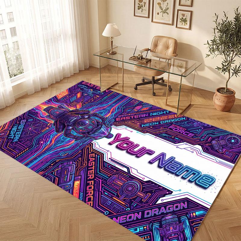 Dragon Theme Crystal Velvet Floor Rug Personalized Custom Name Text Warm Carpet Home Decoration
