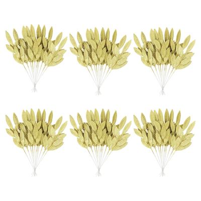 60Pcs Artificial Golden Leaves Fake Plants, Christmas Glitter Leaf Spray Picks