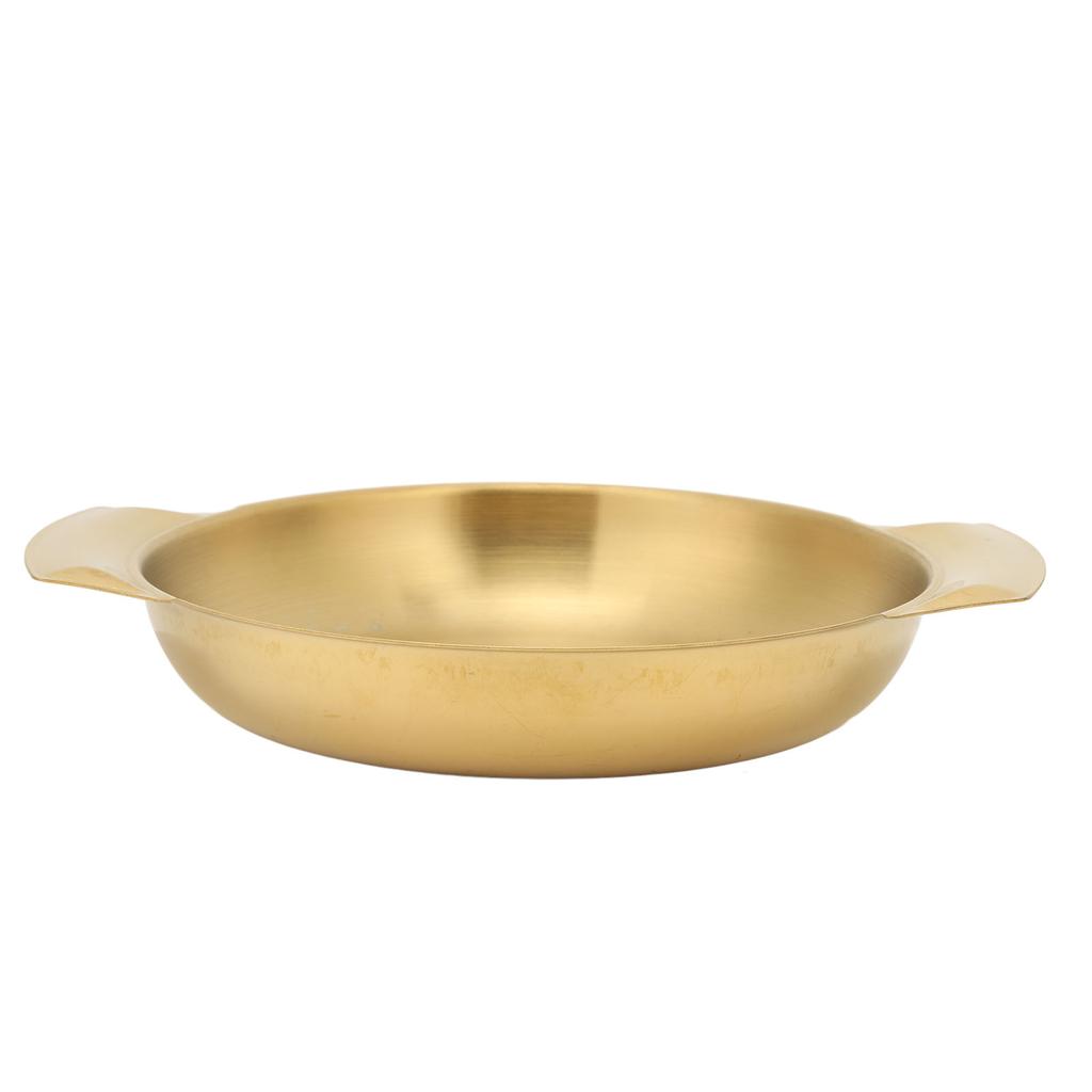 Paella-Pfanne aus Edelstahl Leichte Reinigung Gleichmäßige Erwärmung Topf mit Doppelohren Flachboden-Bratpfanne